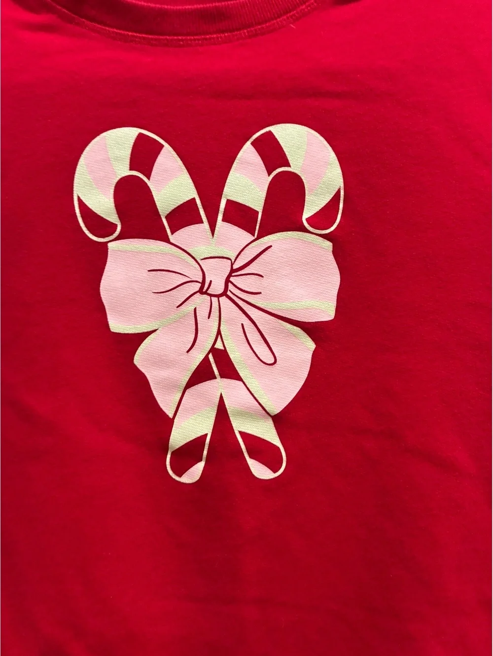 Holiday Time Red Sweatshirt with Candy Cane and Bow Design Size Large (10-12)